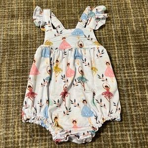 NWOT Posh Peanut Ballerina Print Cap Sleeve Bubble Romper in 0-3M
